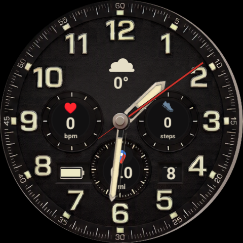 Exact production Explorer watchface showing its textured field dial, live fitness data, date, weather, and analog hands